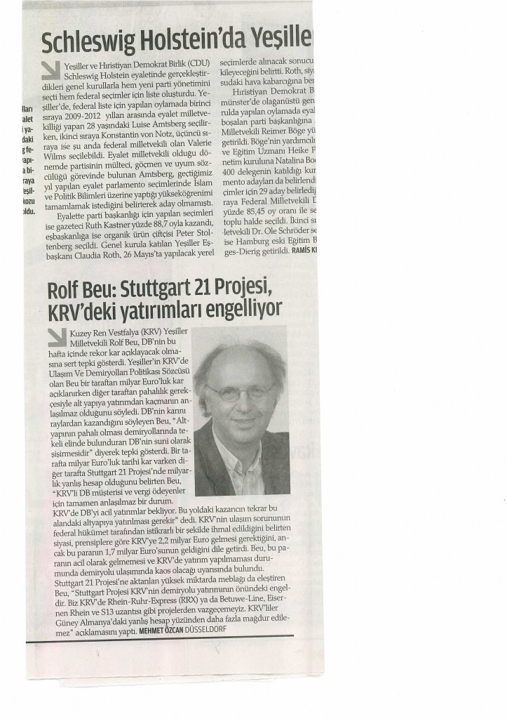 Bericht zu Stuttgart21 in der türklischen Zeitung ZAMAN am 19.03.2013